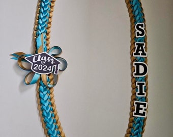 Graduation lei with name | Double braided | Hawaiian style | ribbon | lei | Class of 2024 | Personalized gift for graduation |