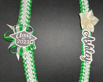 Graduation lei with name | Ribbon lei | Double braided | Hawaiian style | Lei for girls | With plumeria flower