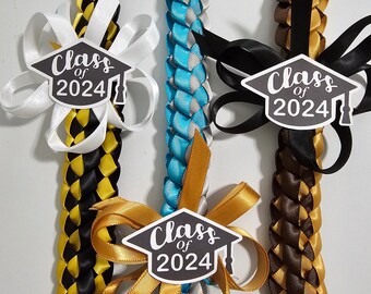 3 Color Lei | Graduation lei with Class of 2024 Bow  | Single Braided Lei | Customized | Graduation Gift |