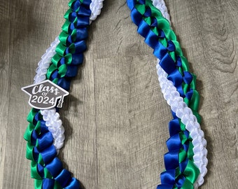 Leis | Graduation lei | Class of 2024 Graduation lei | Hawaiian lei | Double braided ribbon lei | Satin Ribbon | Graduation Gift