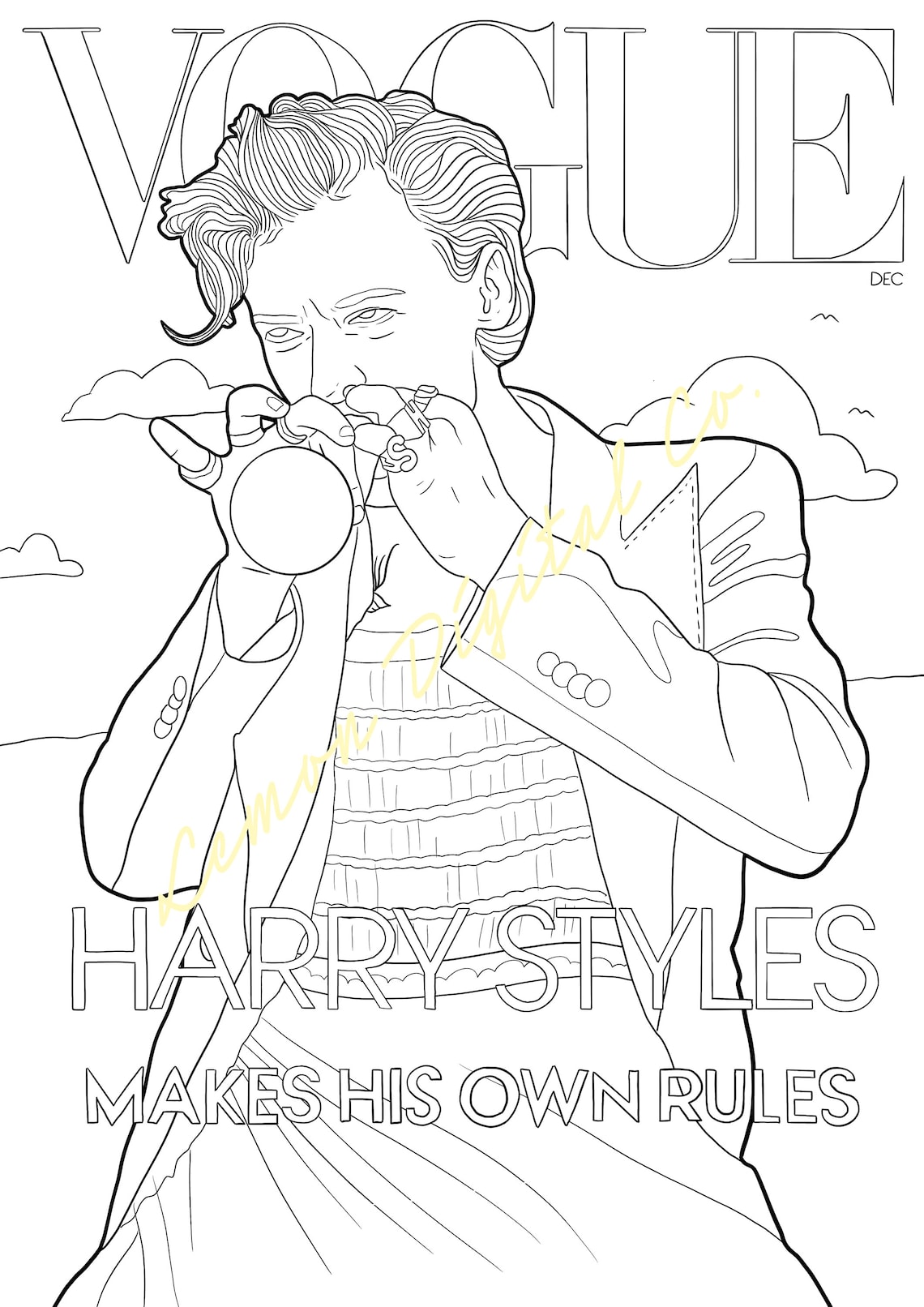 Vogue Harry Styles Print Coloring Page Etsy