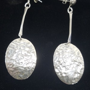 Vintage Ragul Cano 925 Sterling Silver Hammered Pierced Post Dangle Earring (VBM0453)