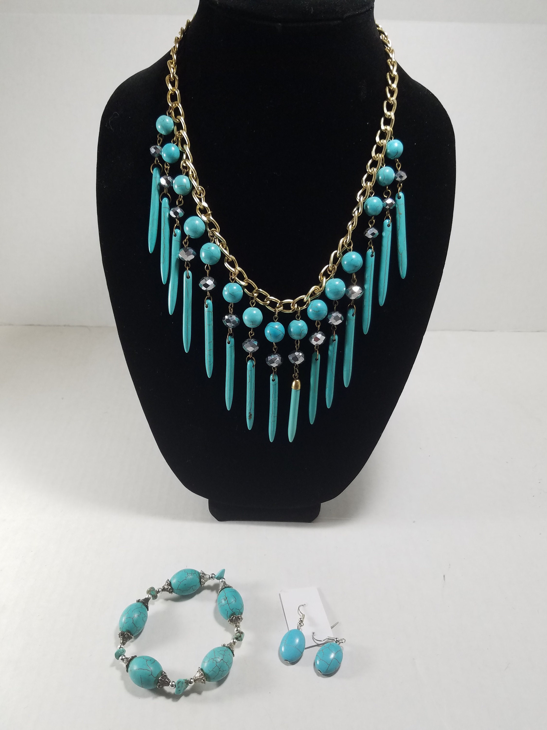 Turquoise Costume Jewelry Set VBMJ0100 Necklace, Bracelet, Earrings Etsy 日本