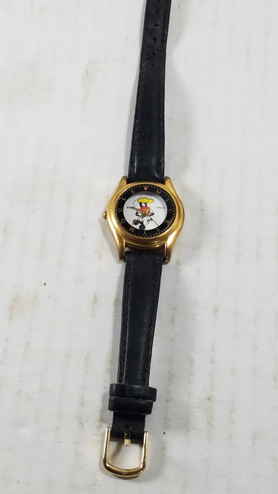 Montre Mickey Mouse Lorus Y481-1730 Bracelet Cuir Noir - Neuve Dans Sa Boîte