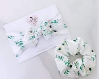 Match with mummy bow headband and scrunchy set (Spring floral) mummy and me hair accessories.