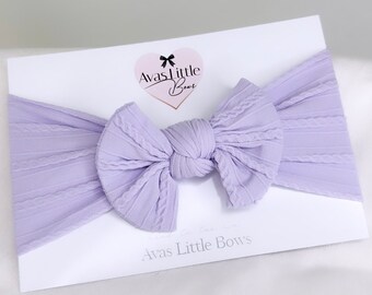 Lilac pastel cable knit bow headband | Newborn Toddler | Hair band | purple hair bow | Soft and stretchy | Baby girl shower gift