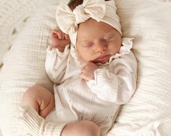 Cream cable knit bow headband | Newborn toddler | Soft and stretchy | Hair bow | baby shower gift | baby girl accessories