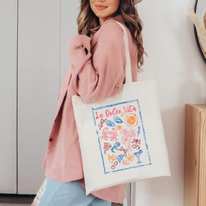 La Dolce Vita Cotton Canvas Tote Bag, Eco-Friendly Shopping Bag, Beach Tote, Gift Bag, Summer Essentials