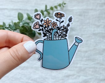 Adesivo in vinile per annaffiatoio con fiori, resistente alle intemperie, ideale per il giardino.