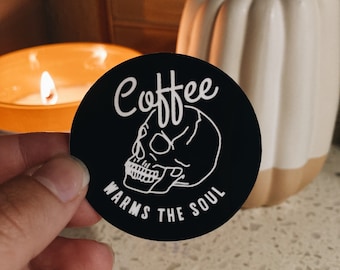 Coffee Skull Vinyl Sticker - "Coffee Warms The Soul"