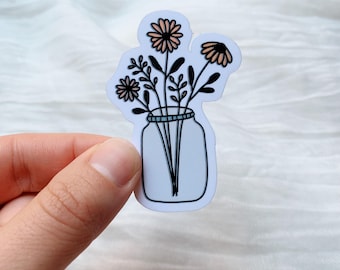 Pegatina de vinilo con diseño floral para tarro de cristal, resistente al agua.