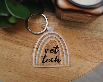 Vet Tech regenboog acryl sleutelhanger