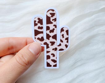 Cow Print Cactus Waterproof Sticker, Western Decor