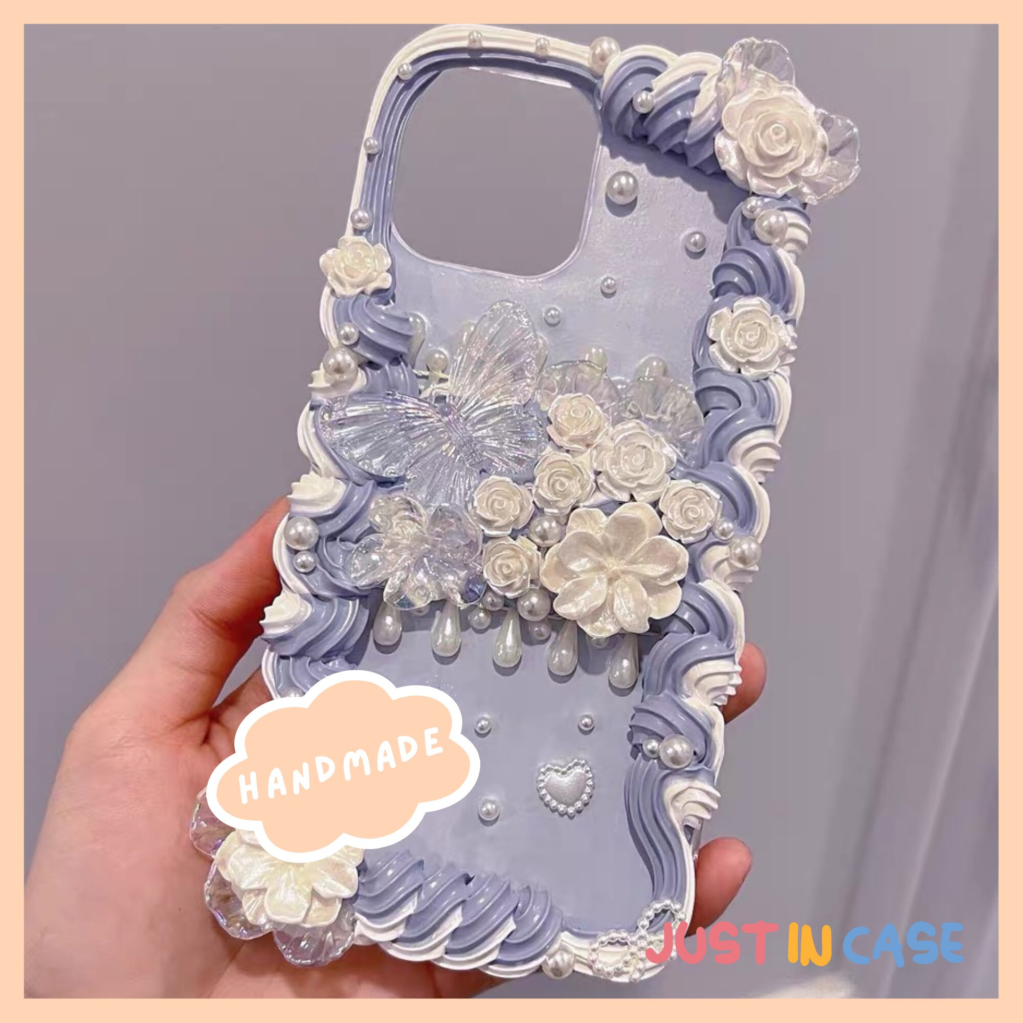 Blue Bow Decoden Phone Case DIY Kit, Baroque Style Decoden Case Starter  Package, Fake Cream Phone Case for Samsung, Apple, Android