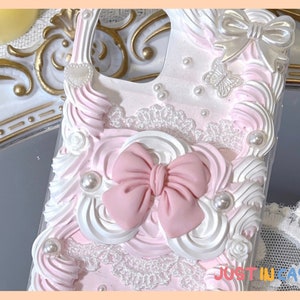 Pink French Style Ribbon Bow Decoden Phone Case | Baroque Style Hand-Made Phone Case