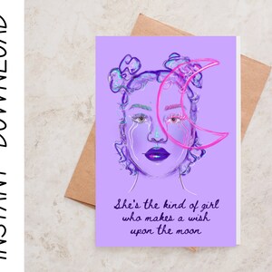 Wish Upon The Moon wenskaart | Spirituele verjaardagskaart | Moon Goddess Gift Cards | Digitale download