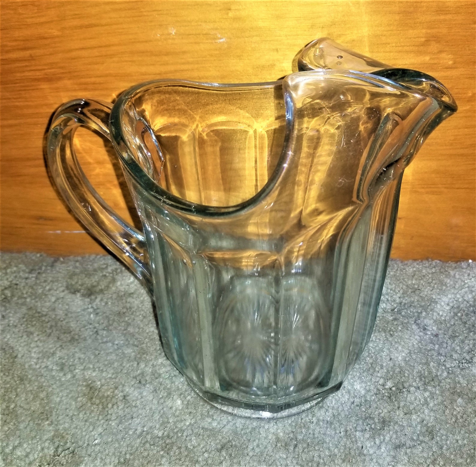 Vintage Ribbed Glass Water Pitcher 2 qt. with Ice Lip Etsy