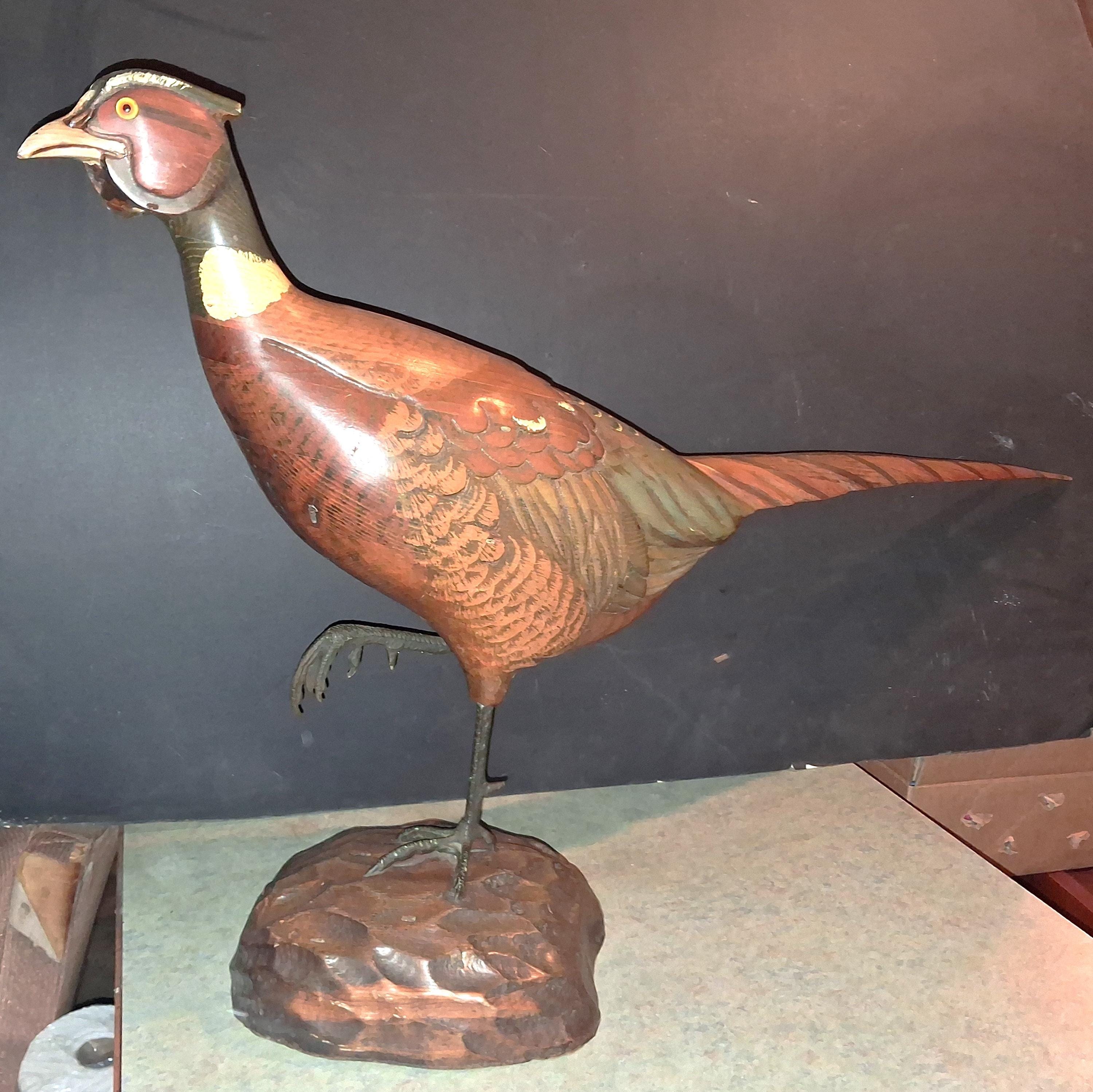 TOM TABER Wood Carved Ringneck Pheasant Signed Decoy Sculpture