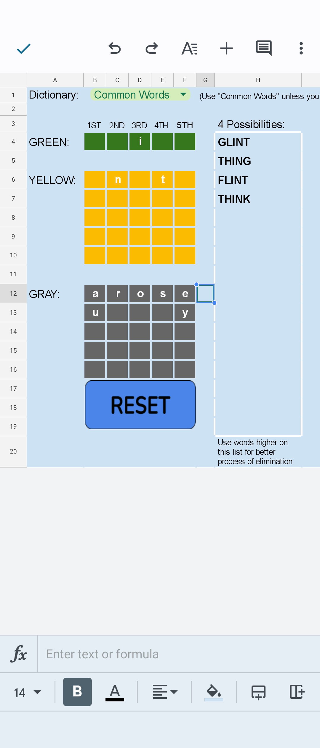 Wordle Helper or Solver Spreadsheet - Etsy