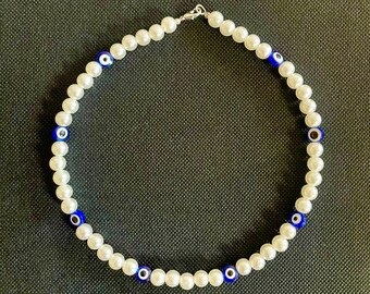 Evil Eye and Pearl Necklace