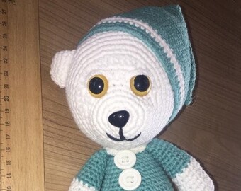 Tiny bear amigurumi,turquoise amigurumi,crocheted bear amigurumi,capped bear amigurumi