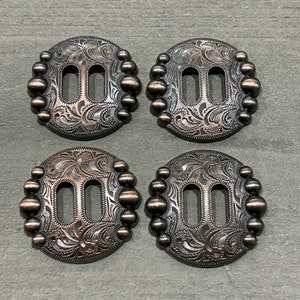 Lot of 4 1.5&quot; Antique Copper Slotted Conchos