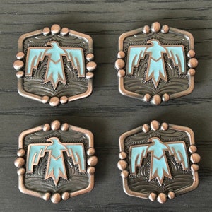 Lot of 4 1.5&quot; Copper Thunderbird Conchos with Turquoise Enamel