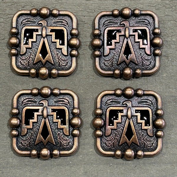 Lot of 4 1.5" Copper Thunderbird Conchos with Black Enamel