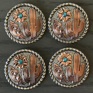 Lot of 4 1.5" Two-Tone Saguaro Conchos with Blue Stone