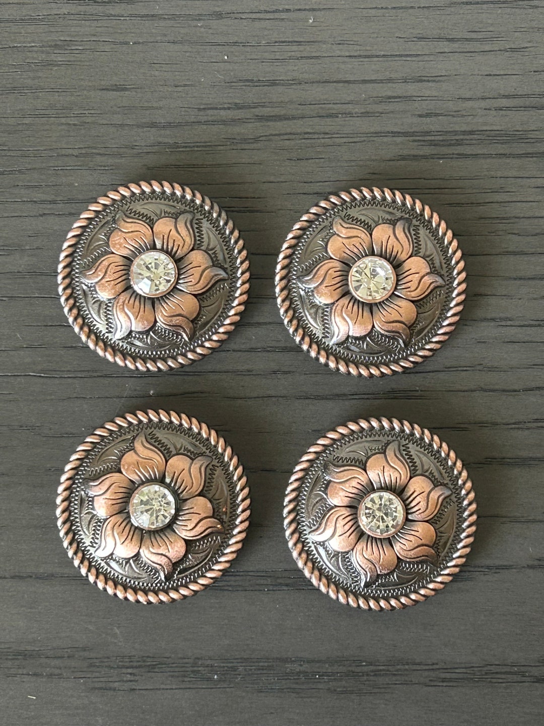 Lot De 4 Conchos Sterling Argent - Bord De Racine 3/4" - Vintage Mexique