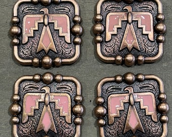 Lot of 4 1.5" Copper Thunderbird Conchos with Pink Enamel