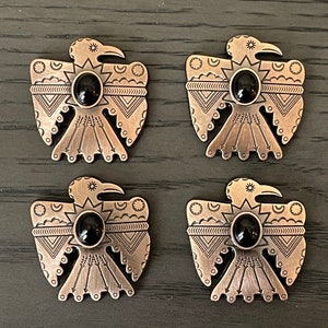Lot of 4 1.5&quot; Antique Copper Thunderbird Conchos with Black Stone