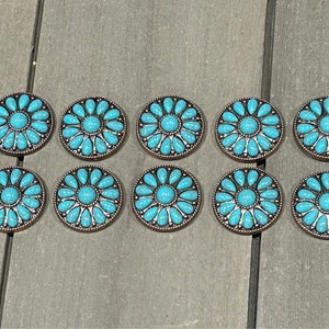 Lot of 10 1.5 Antique Copper Decorarive Conchos with Turquoise Color Stones image 1