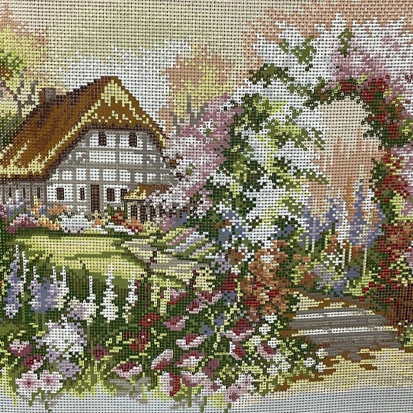 Country House with Archway Painted Needlepoint Tapestry Canvas by Rico Gobelin Made in Germany