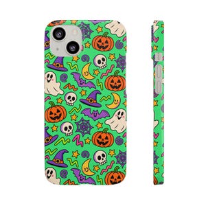 Funda para teléfono de Halloween / Diseño de calabaza, fantasma, calavera y bruja / Funda espeluznante para iPhone