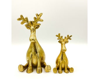 Small and large golden elk 14 cm and 20 cm table decoration