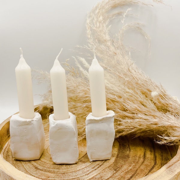 Ceramic candle holder natural white approx. 8 cm for stick candles 100% handmade | Table decoration | wedding | Engagement | Baptism | status