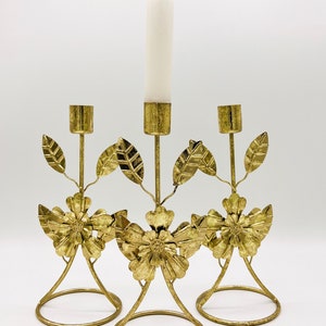 Candlestick gold I flowers I candle holder large