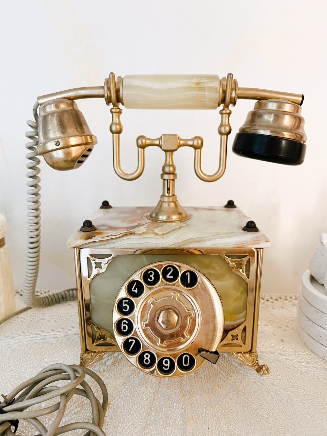 Antique Telephone Marble Vintage Gold Etsy