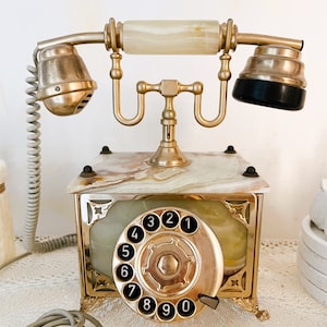Antique Telephone Marble Vintage Gold