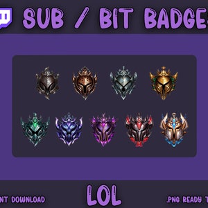 League of Legends Ranked Badges - Twitch LoL Sub Badge / Bit Badges / Emotes For Streaming, YouTube Twitch, OBS & Streamlabs OBS