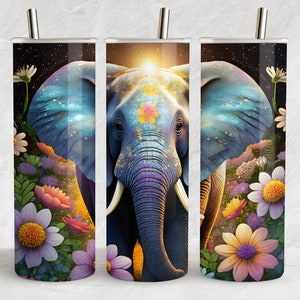 Elephant Tumbler Wrap Designs - 20oz Skinny Tumbler Flower Sublimation Design - Digital Download PNG