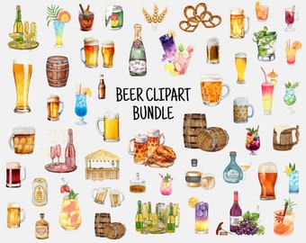 Bier Clipart Aquarell Bundle, Cocktail PNG, Bier Geburtstag Party Dekor, Alkohol Aufkleber