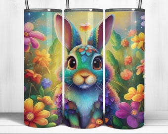 Floral Rabbit Tumbler Wrap – 20oz Skinny Sublimation (Digital Download PNG)