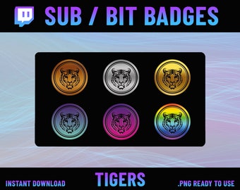 Tiger Twitch Sub Badges, Tiger Rank Badges, Hochwertige Tiger Badges, Twitch Layout, Twitch Sub Badges, Twitch Emotes, Bit Badge