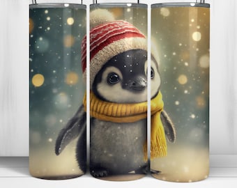 Pinguin Tumbler Wrap - 20 Unzen Skinny Tumbler Sublimation Weihnachten Design - Digitaler Download PNG