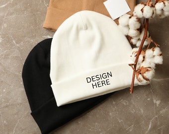 Beanie Mockup White Folded - Instant Digital Download
