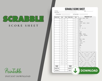 Scrabble Score Sheet druckbare Karte, Sofort Download Nachfüllblätter