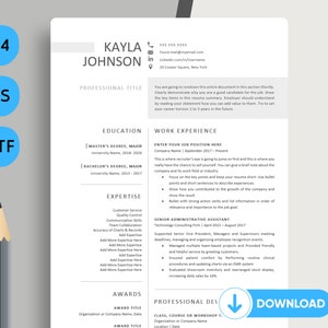 Modelo de currículo, versões de 1,2,3 páginas, carta de apresentação e modelo de referências, compatível com ATF. CV básico, mas bonito.