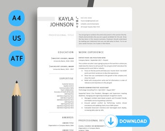 Könnte beinhalten: Eine Lebenslaufvorlage mit modernem Design. Die Vorlage enthält Abschnitte für Ausbildung, Berufserfahrung, Expertise, Auszeichnungen und berufliche Entwicklung. Die Vorlage soll Bewerbern helfen, einen professionellen und effektiven Lebenslauf zu erstellen.
